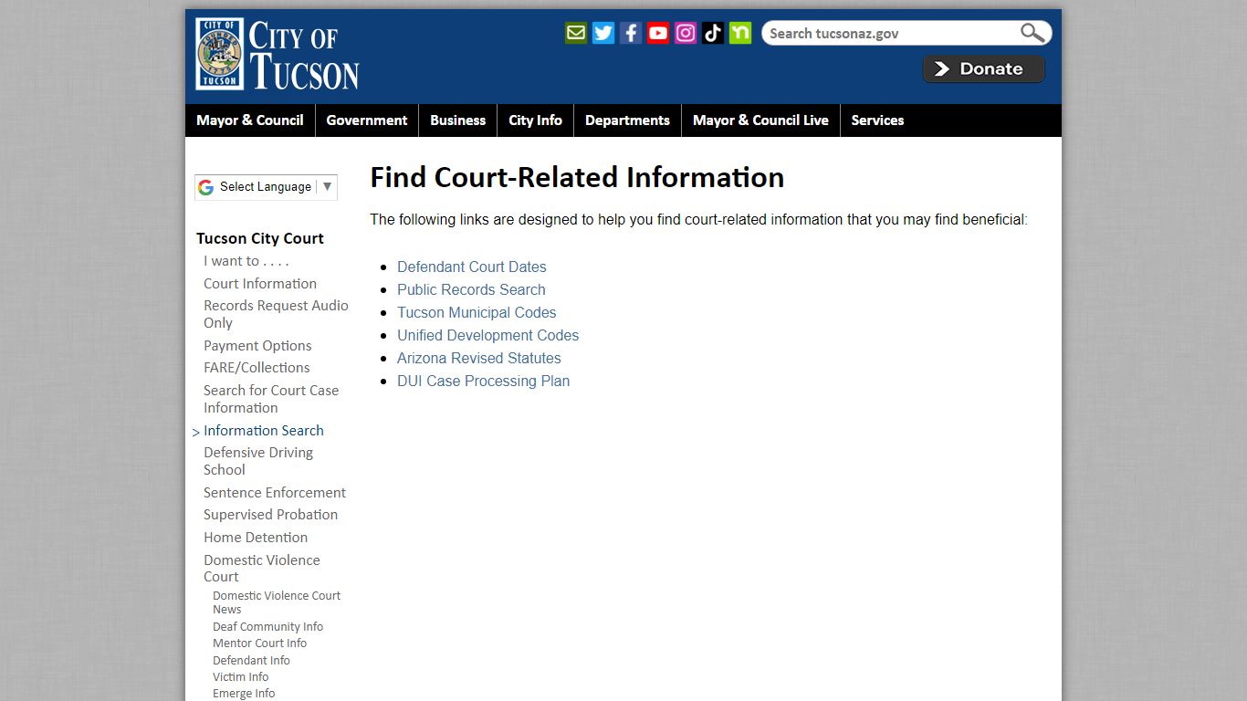 Find Court-Related Information | Official website of the City of Tucson